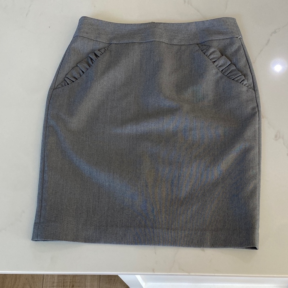 LOFT Charcoal Pencil Skirt with Ruffle Accents